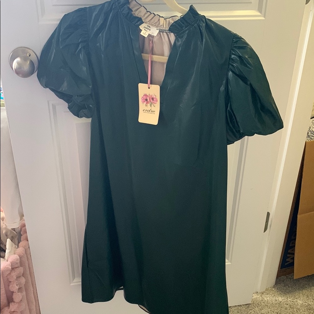 Entro Faux Leather Green Dress. New with tags!